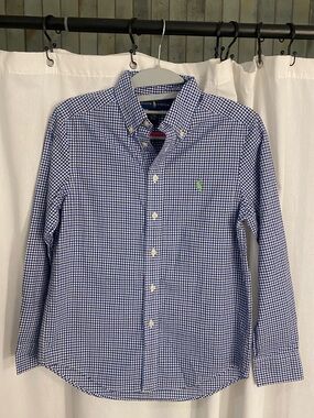 Ralph Lauren Boys Blue/Black Gingham Button-Down Shirt, size 10-12